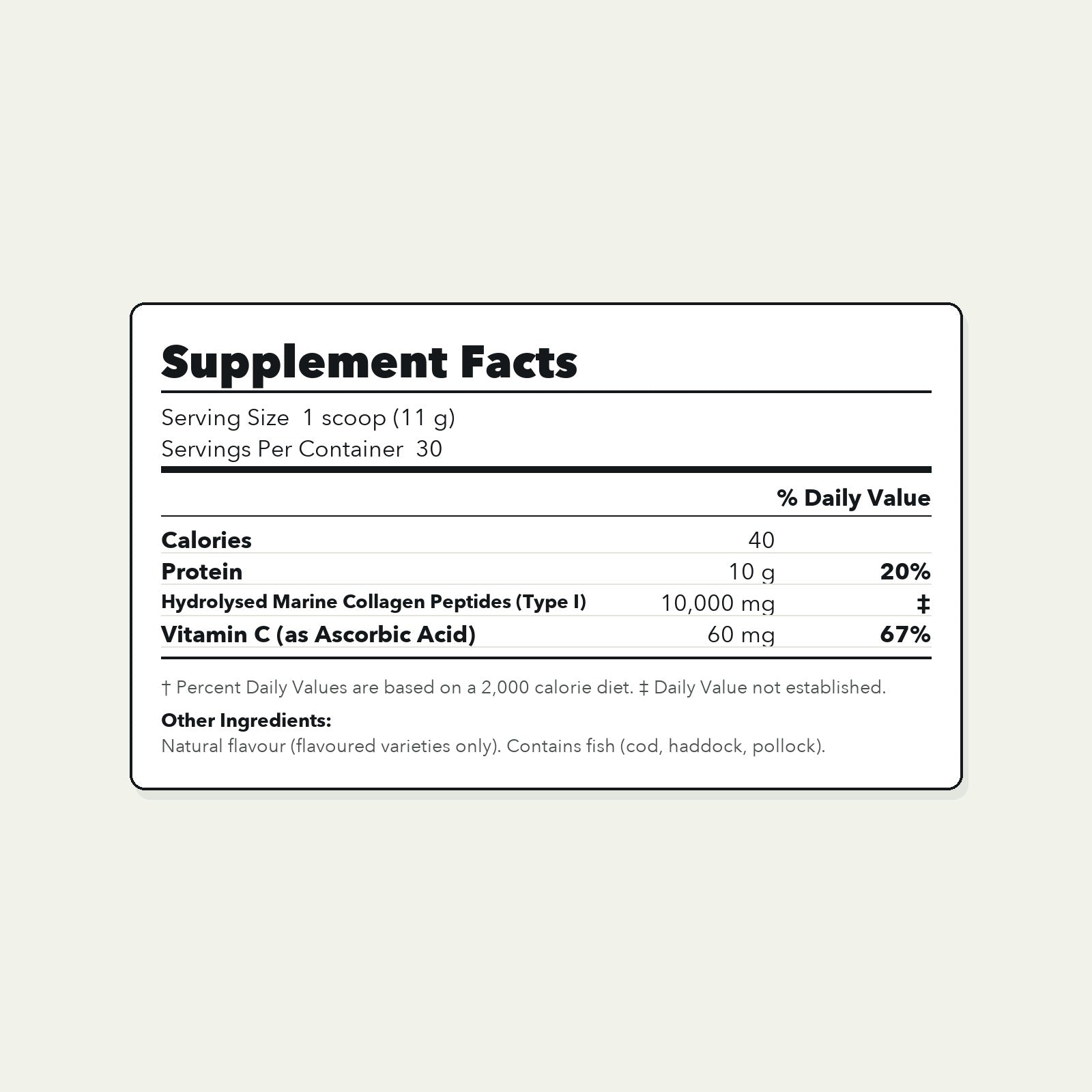 Supplement facts panel for AUVRA Marine Collagen Peptides