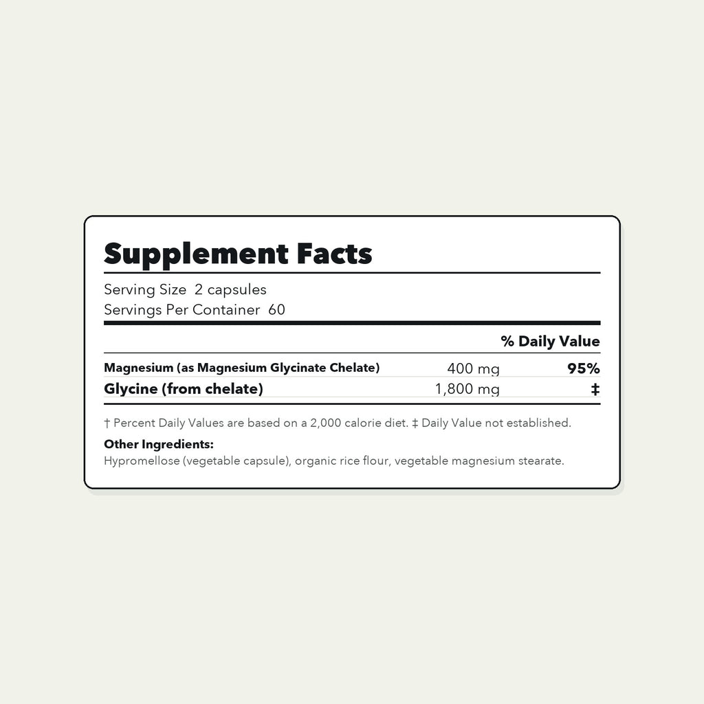 Supplement facts panel for AUVRA Magnesium Glycinate