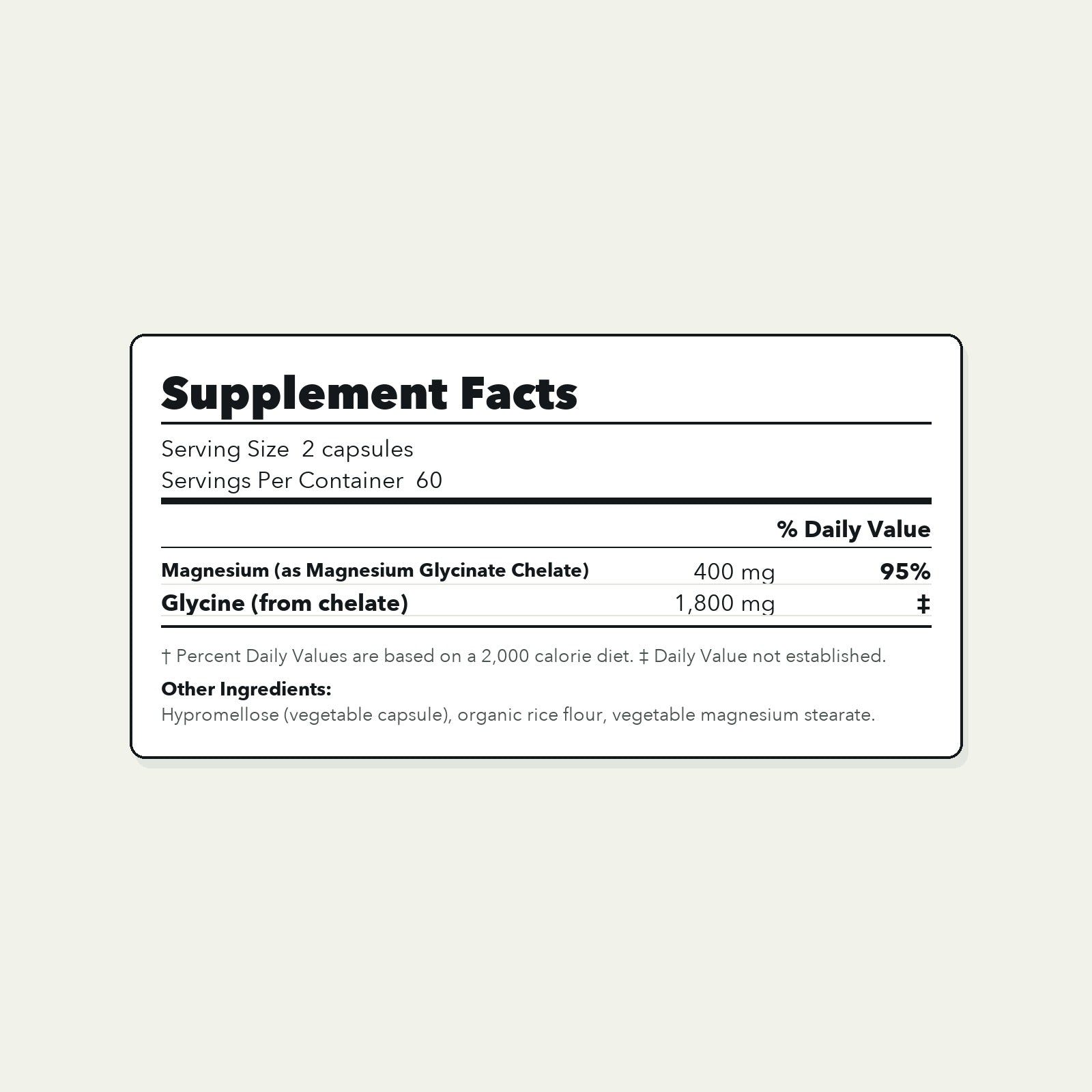 Supplement facts panel for AUVRA Magnesium Glycinate